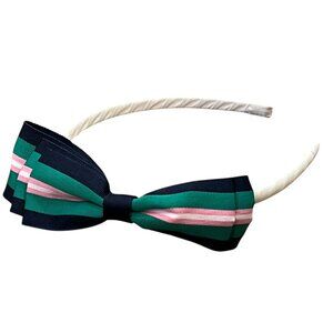 Janie and Jack Courtside Prep Navy Blue & Pink Striped Bow Headband Girls NWOT